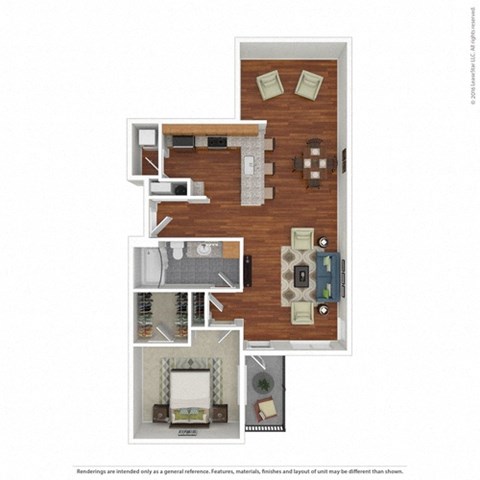 Floor plan for 1 bed, 1 bath, 934 sqft